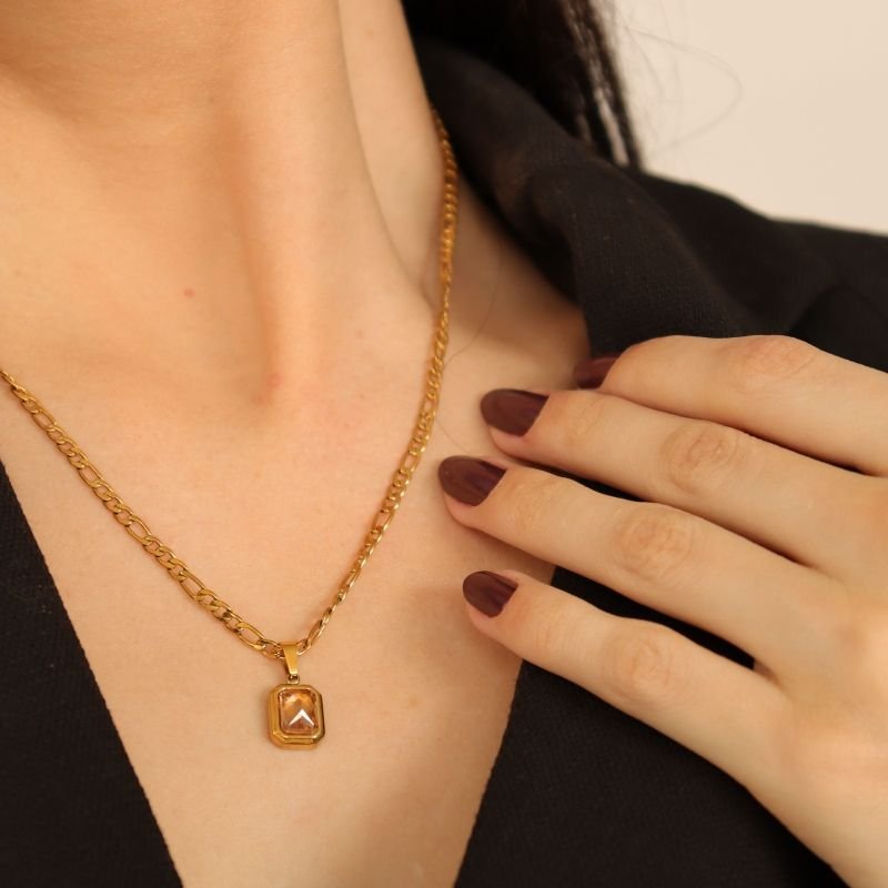 Colar Corrente Pedra em Aço Inox (Linha Premium)