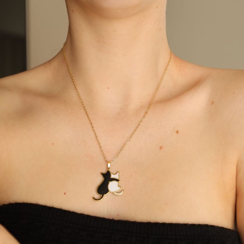 Colar Dois Gatinhos em Aço Inox (Linha Premium)