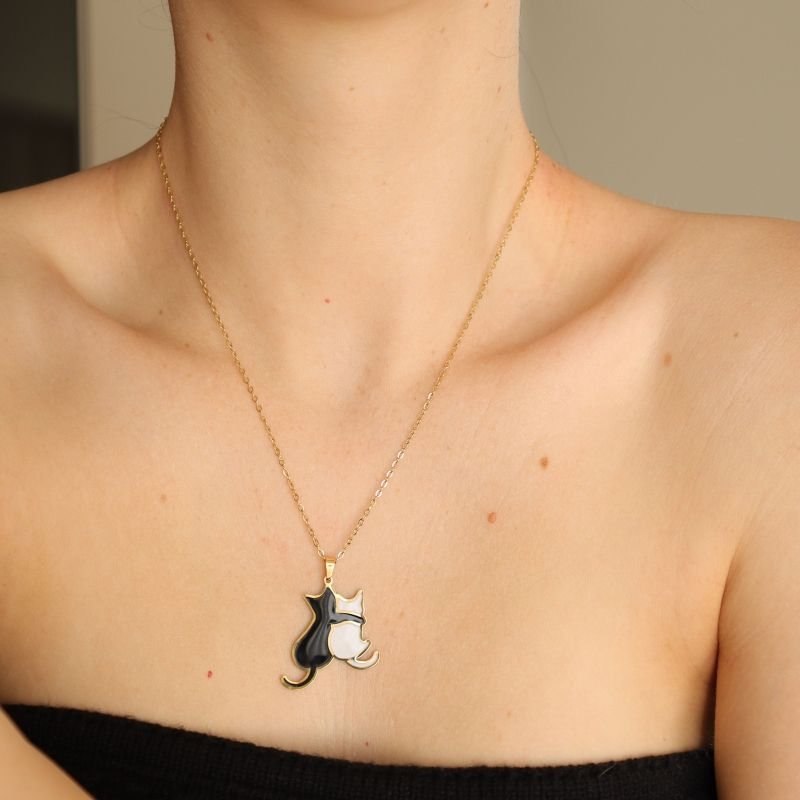 Colar Dois Gatinhos em Aço Inox (Linha Premium)
