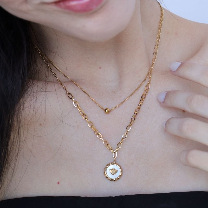 Colar Duplo Abelha em Aço Inox (Linha Premium)