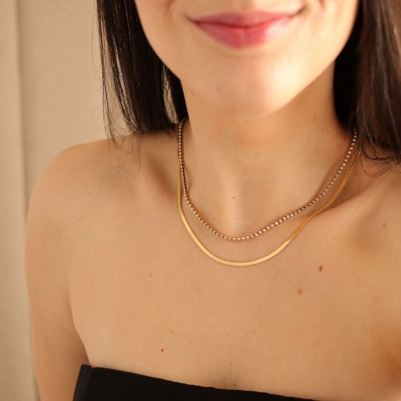 Colar Duplo com Riviera Aço Inox (Linha Premium)