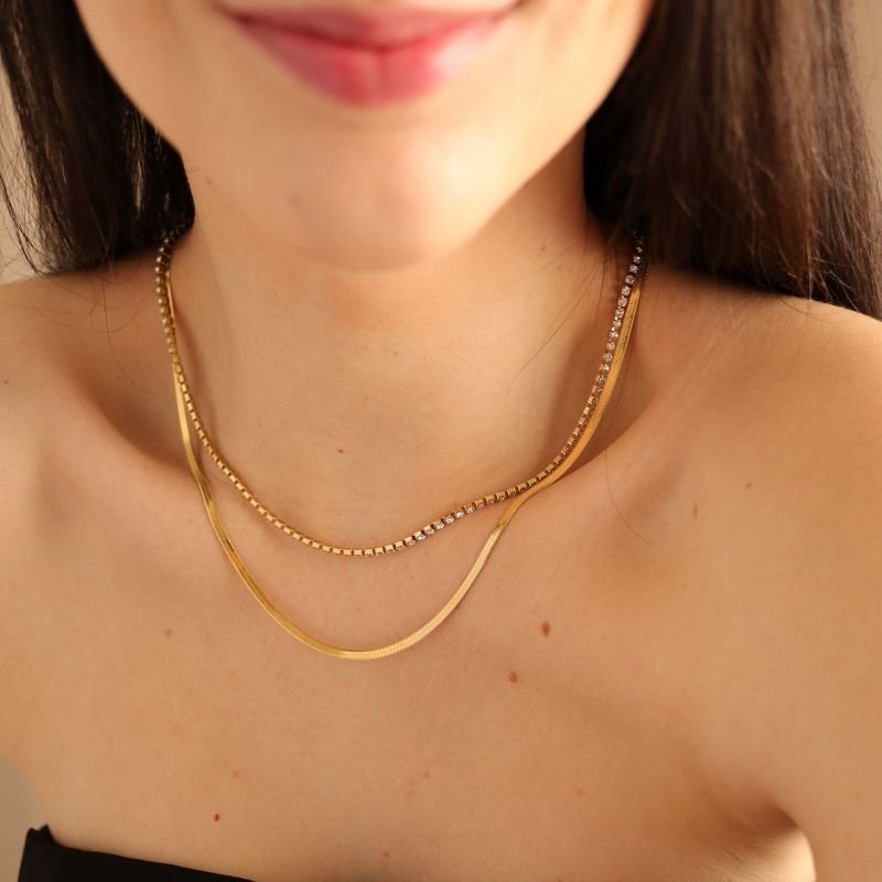 Colar Duplo com Riviera Aço Inox (Linha Premium)