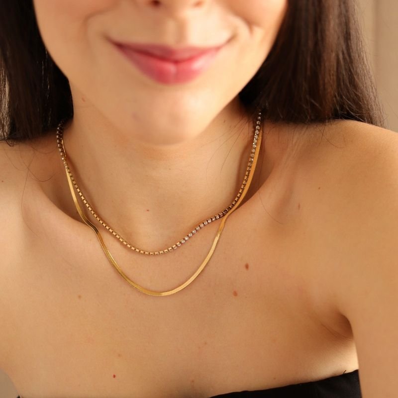 Colar Duplo com Riviera Aço Inox (Linha Premium)