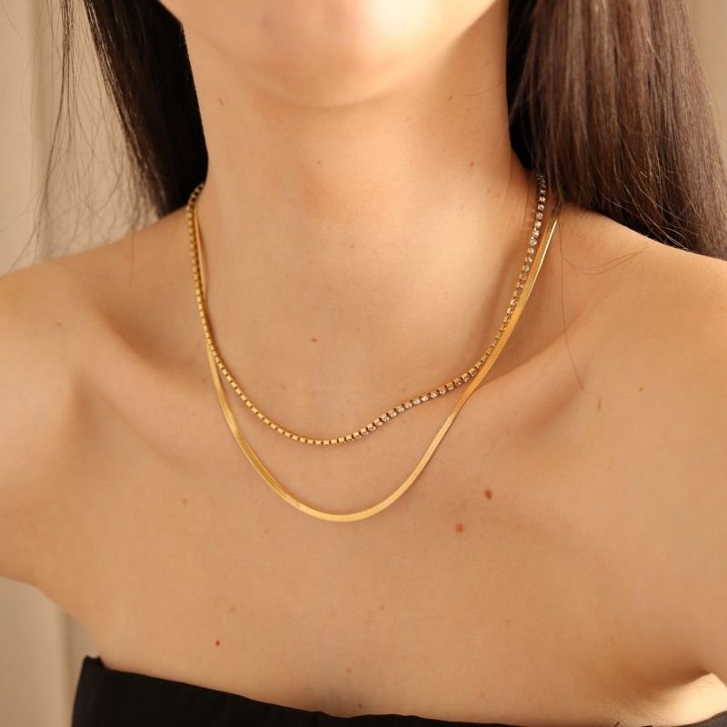 Colar Duplo com Riviera Aço Inox (Linha Premium)