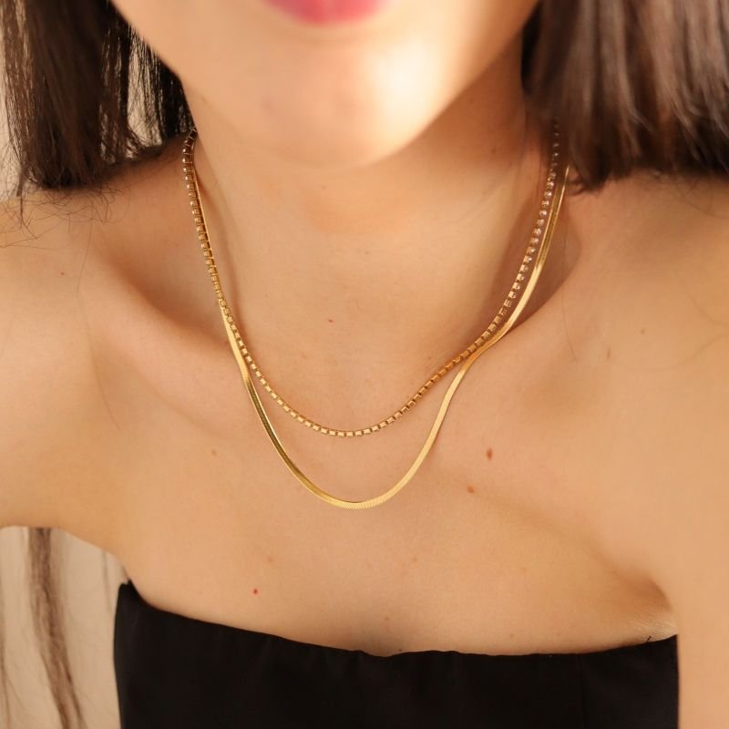 Colar Duplo com Riviera Aço Inox (Linha Premium)