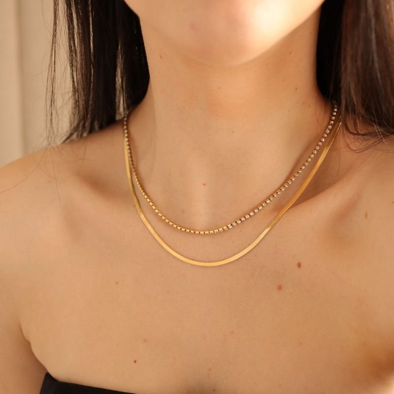 Colar Duplo com Riviera Aço Inox (Linha Premium)