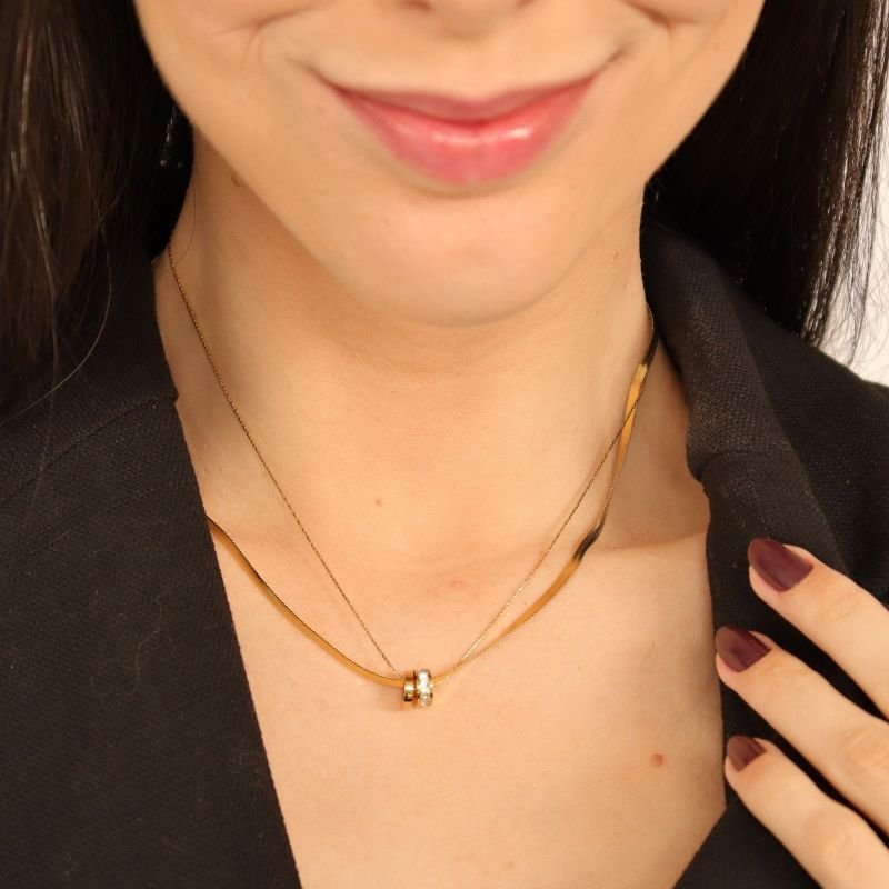 Colar Duplo com Zircônia em Aço Inox (Linha Premium)