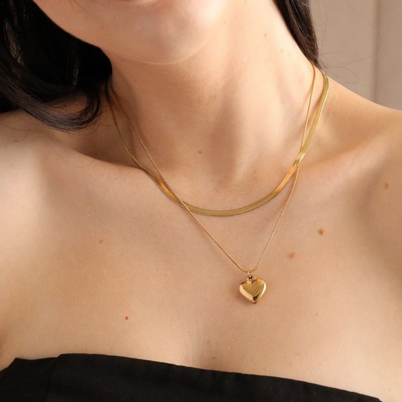 Colar Duplo Coração em Aço Inox (Linha Premium)