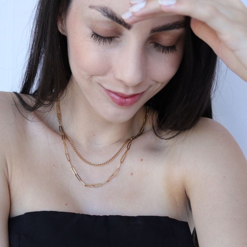 Colar Duplo Corrente em Aço Inox