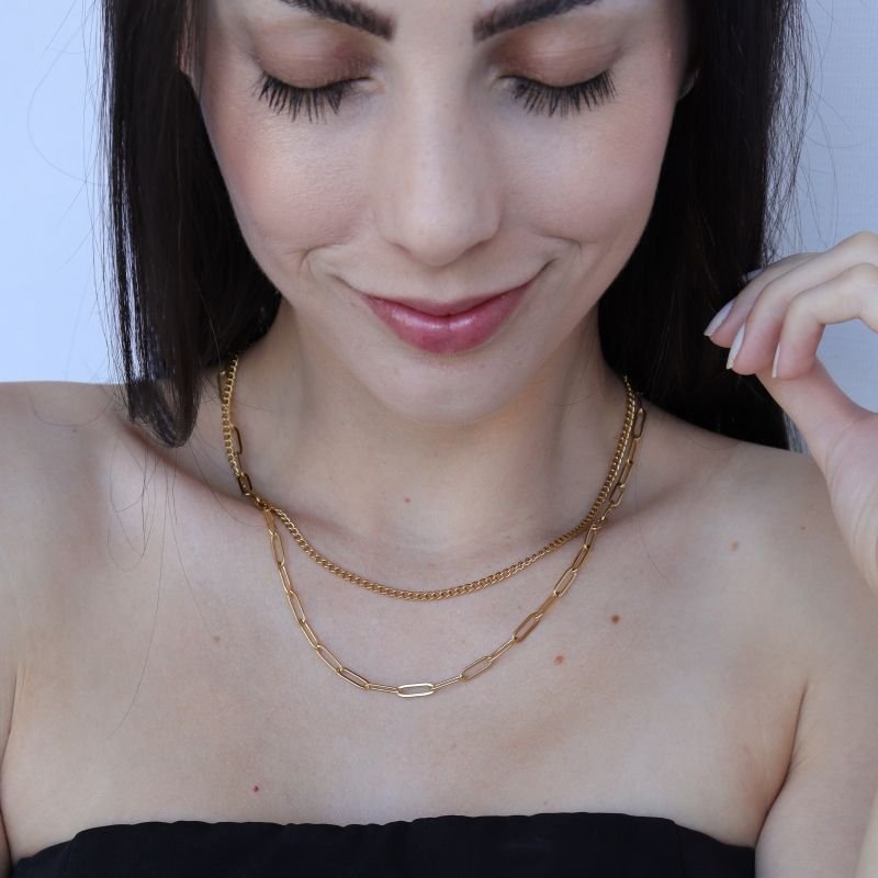 Colar Duplo Corrente em Aço Inox