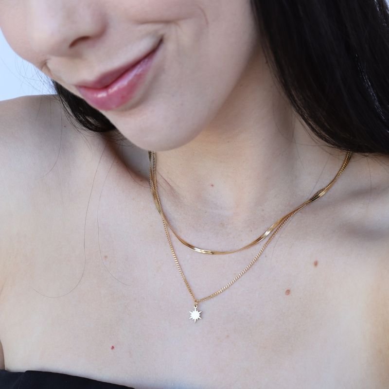 Colar Duplo Estrela em Aço Inox