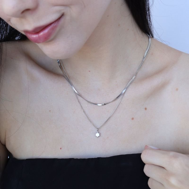 Colar Duplo Estrela em Aço Inox