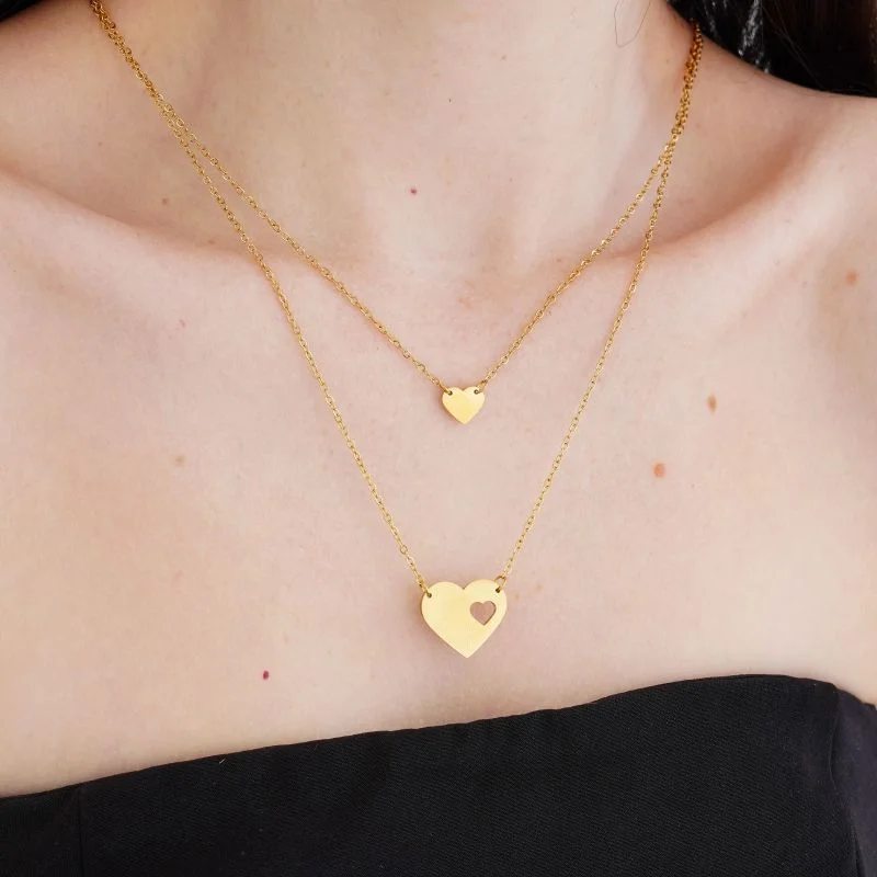 Colar Duplo Heart Delicate em Aço Inox