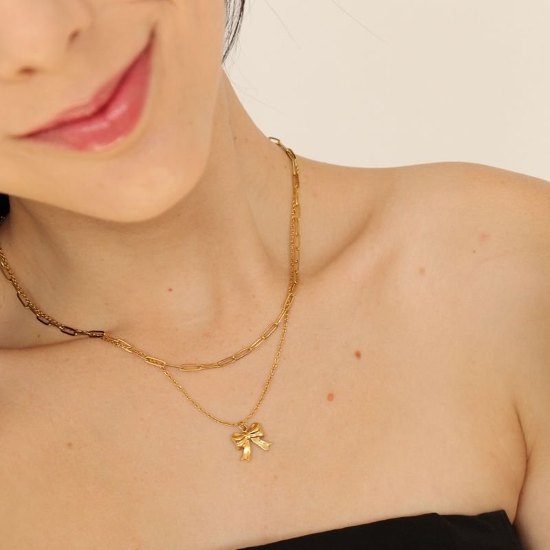 Colar Duplo Laço em Aço Inox( Linha Premium)