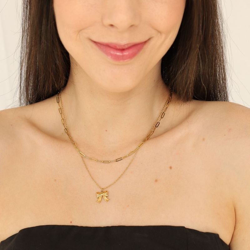 Colar Duplo Laço em Aço Inox( Linha Premium)