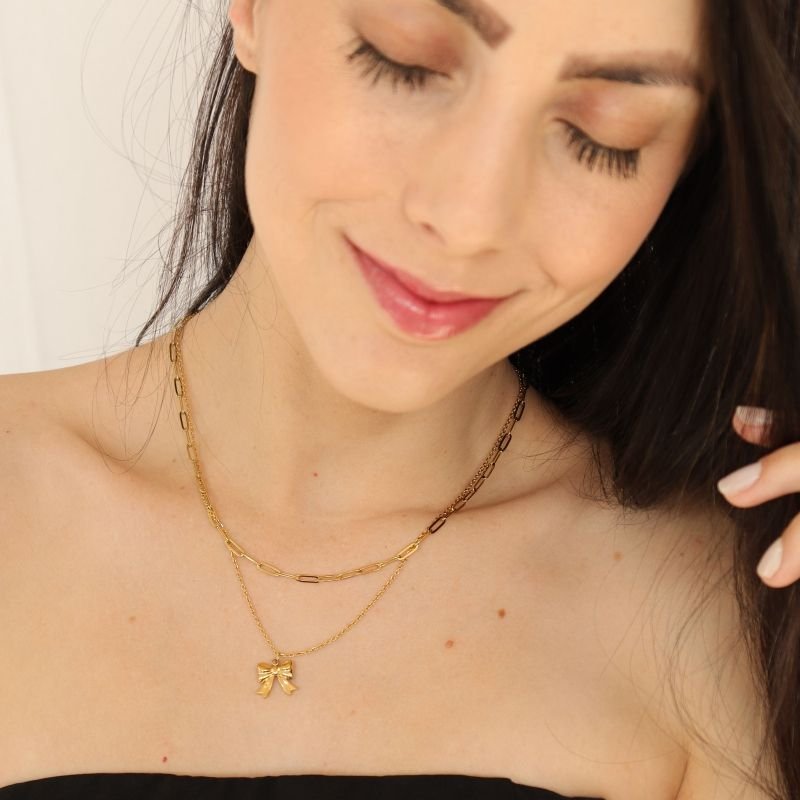 Colar Duplo Laço em Aço Inox( Linha Premium)