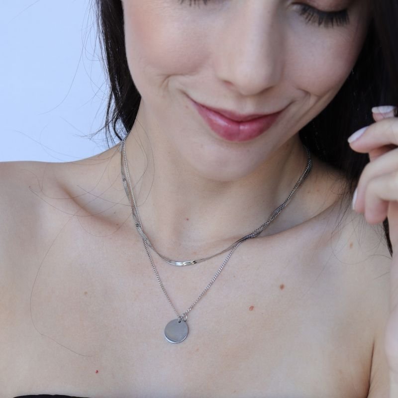 Colar Duplo Medalha em Aço Inox