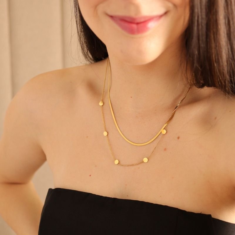 Colar Duo em Aço Inox Minimalista com Detalhe em Esferas (Linha Premium)