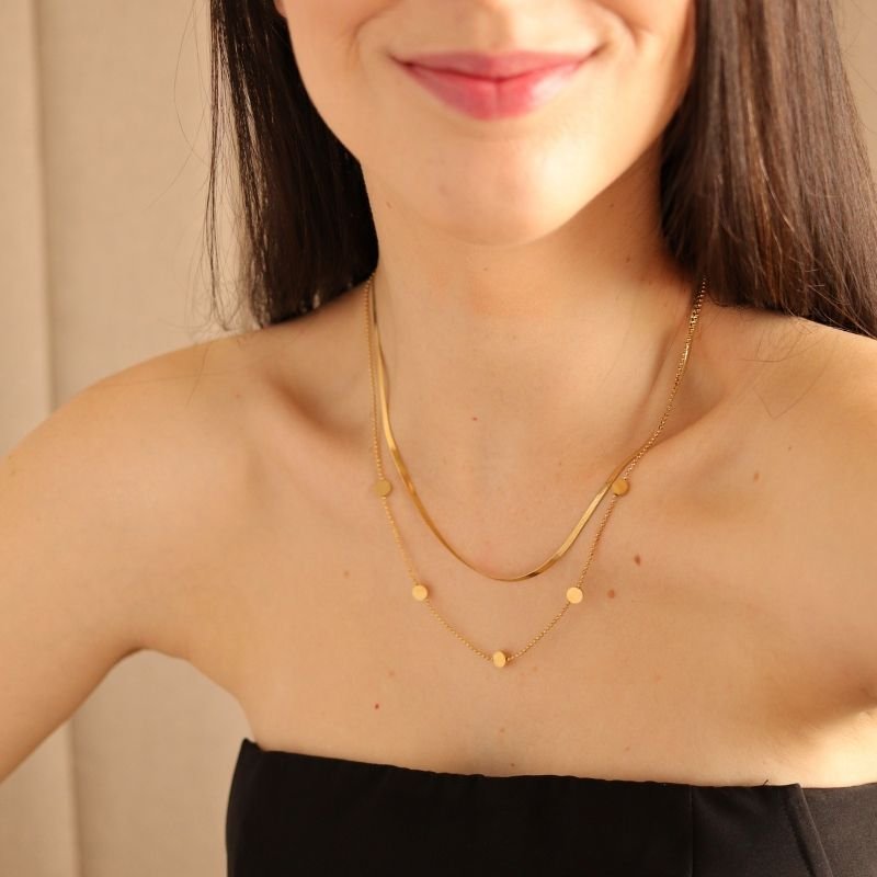 Colar Duo em Aço Inox Minimalista com Detalhe em Esferas (Linha Premium)