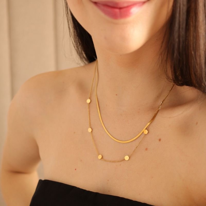 Colar Duo em Aço Inox Minimalista com Detalhe em Esferas (Linha Premium)