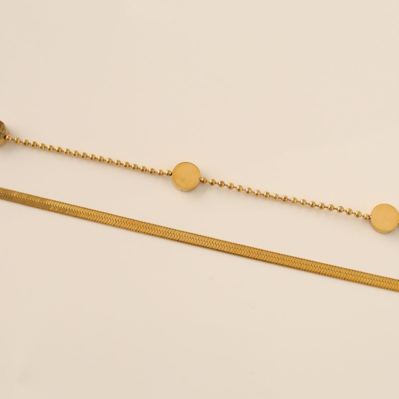 Colar Duo em Aço Inox Minimalista com Detalhe em Esferas (Linha Premium)