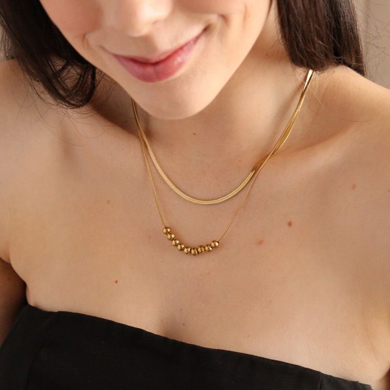 Colar Duplo Minimalista Esferas em Aço Inox (Linha Premium)