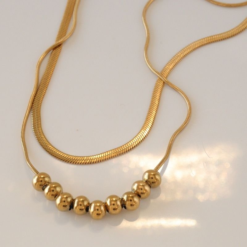 Colar Duplo Minimalista Esferas em Aço Inox (Linha Premium)