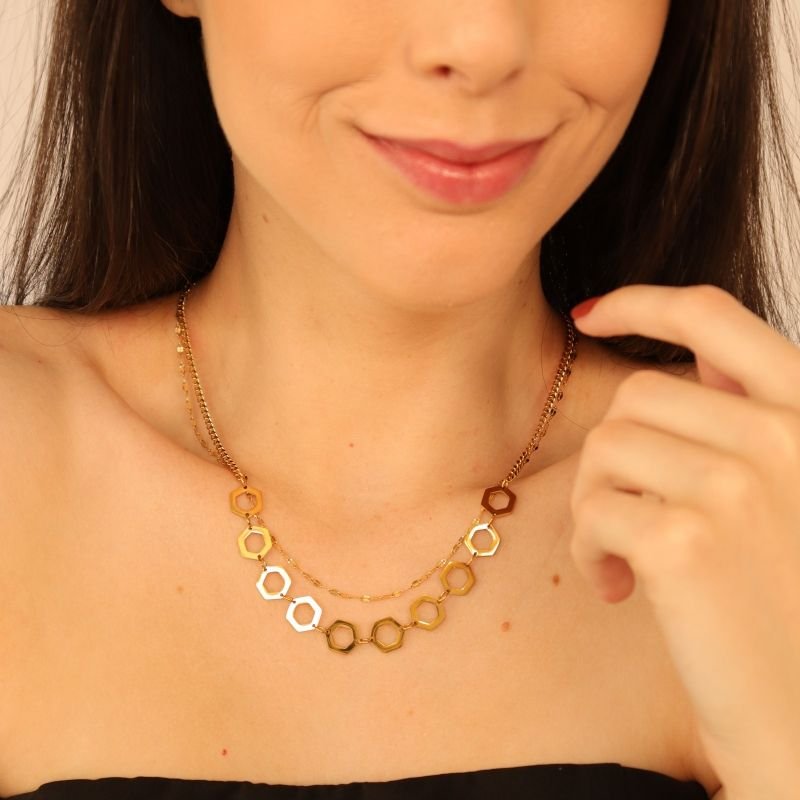 Colar Duplo Moderno em Aço Inox (Linha Premium)