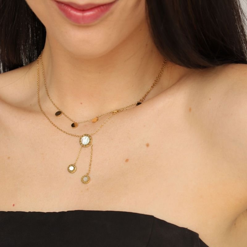 Colar Duplo Números Romanos com Detalhes em Aço Inox (Linha Premium)