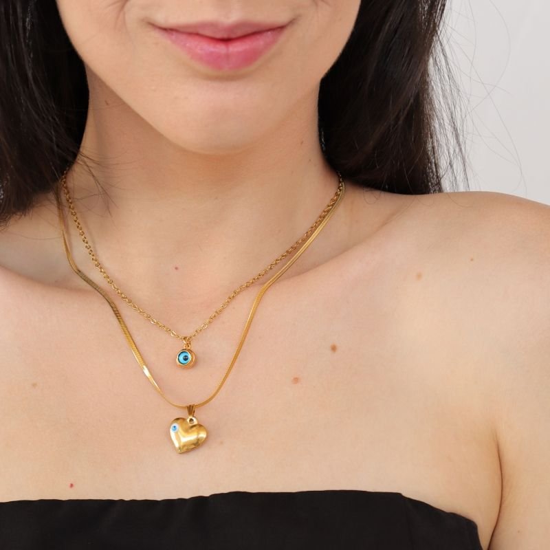 Colar Duplo Olho Grego em Aço Inox