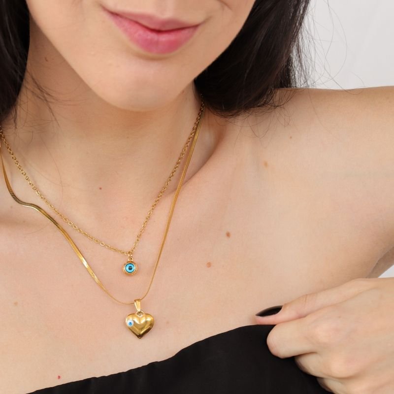 Colar Duplo Olho Grego em Aço Inox