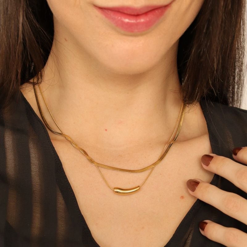 Colar Duplo Orgânico em Aço Inox (Linha Premium)