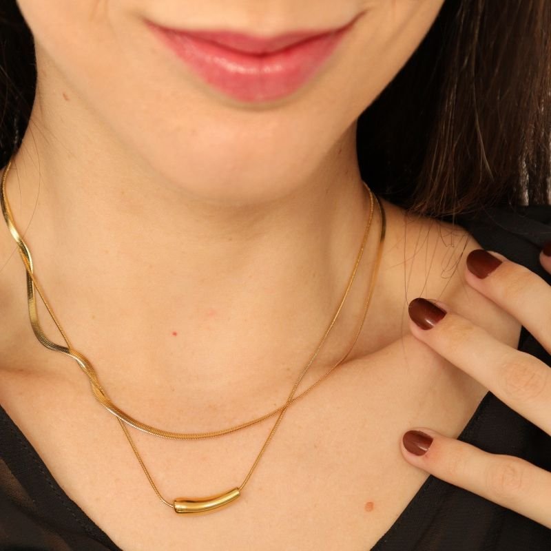 Colar Duplo Orgânico em Aço Inox (Linha Premium)