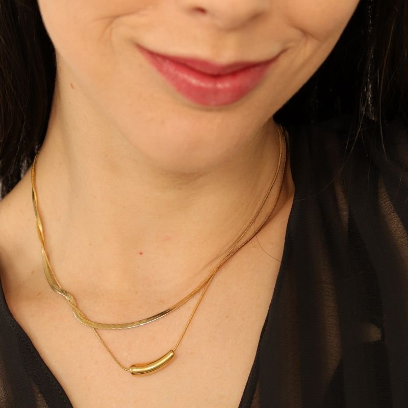 Colar Duplo Orgânico em Aço Inox (Linha Premium)