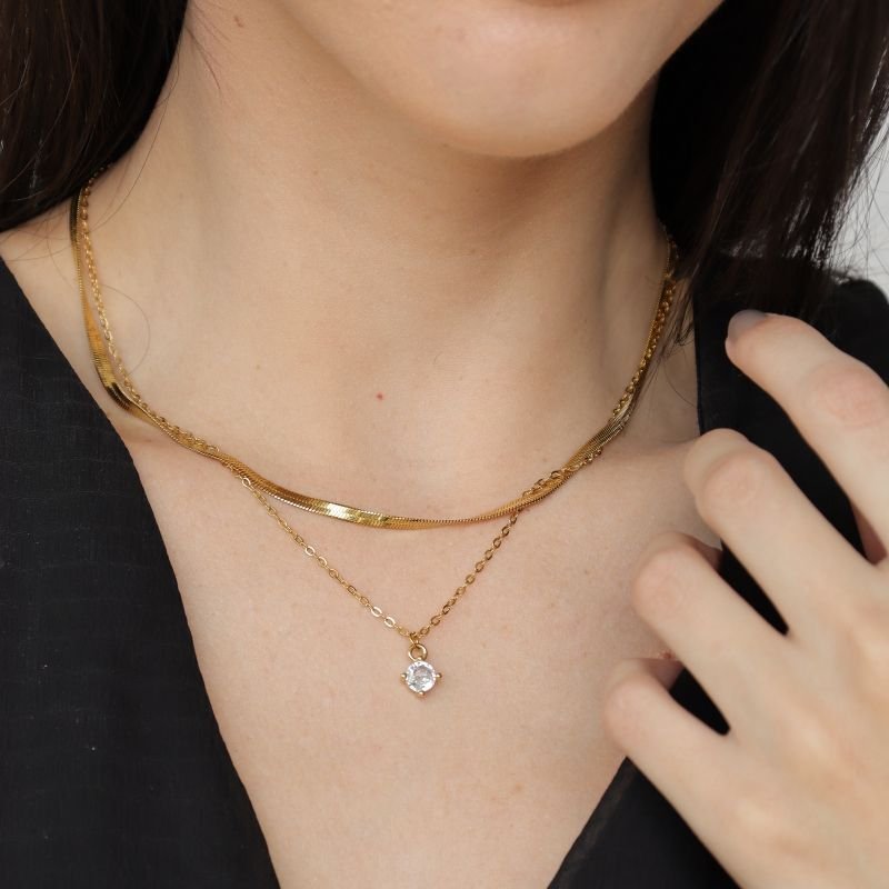 Colar Duplo Ponto de Luz em Aço Inox