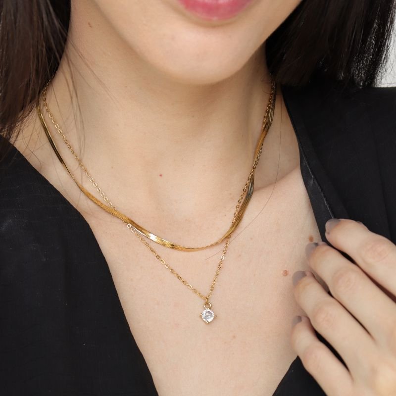 Colar Duplo Ponto de Luz em Aço Inox