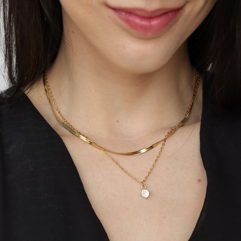 Colar Duplo Ponto de Luz em Aço Inox