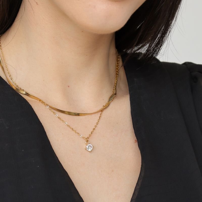 Colar Duplo Ponto de Luz em Aço Inox