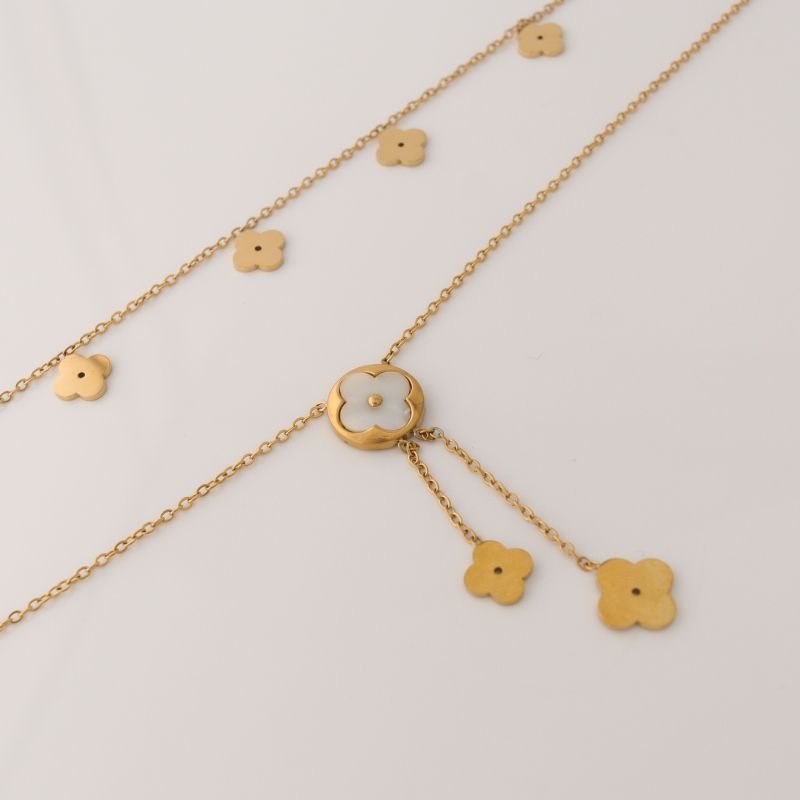 Colar Duplo Inspiração Van Cleef White em Aço Inox (Linha Premium)