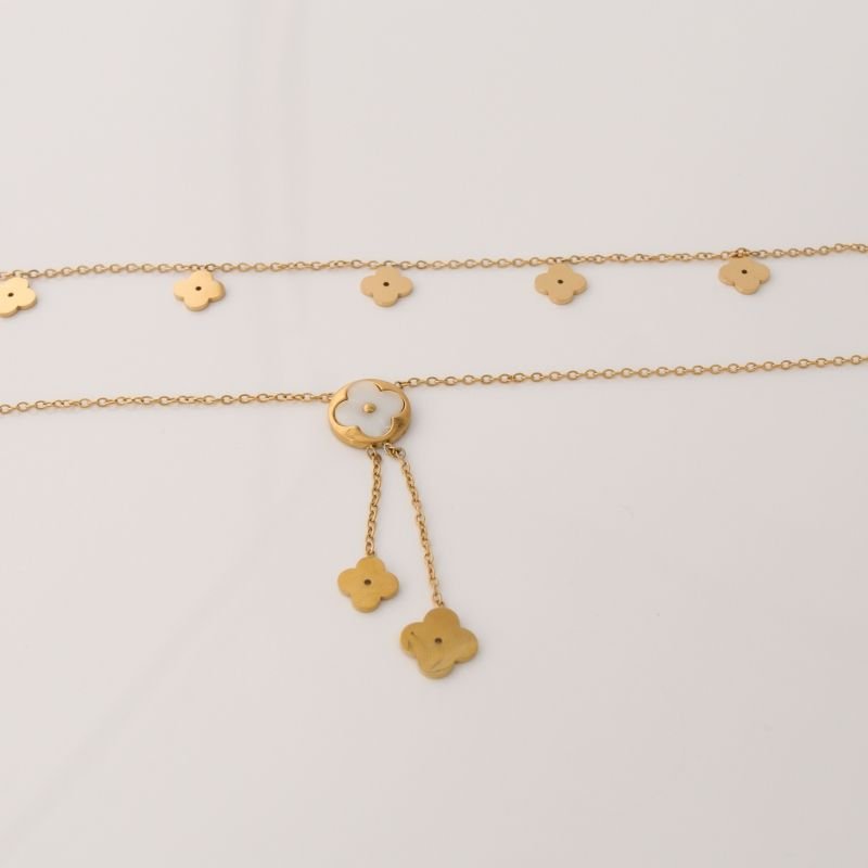 Colar Duplo Inspiração Van Cleef White em Aço Inox (Linha Premium)