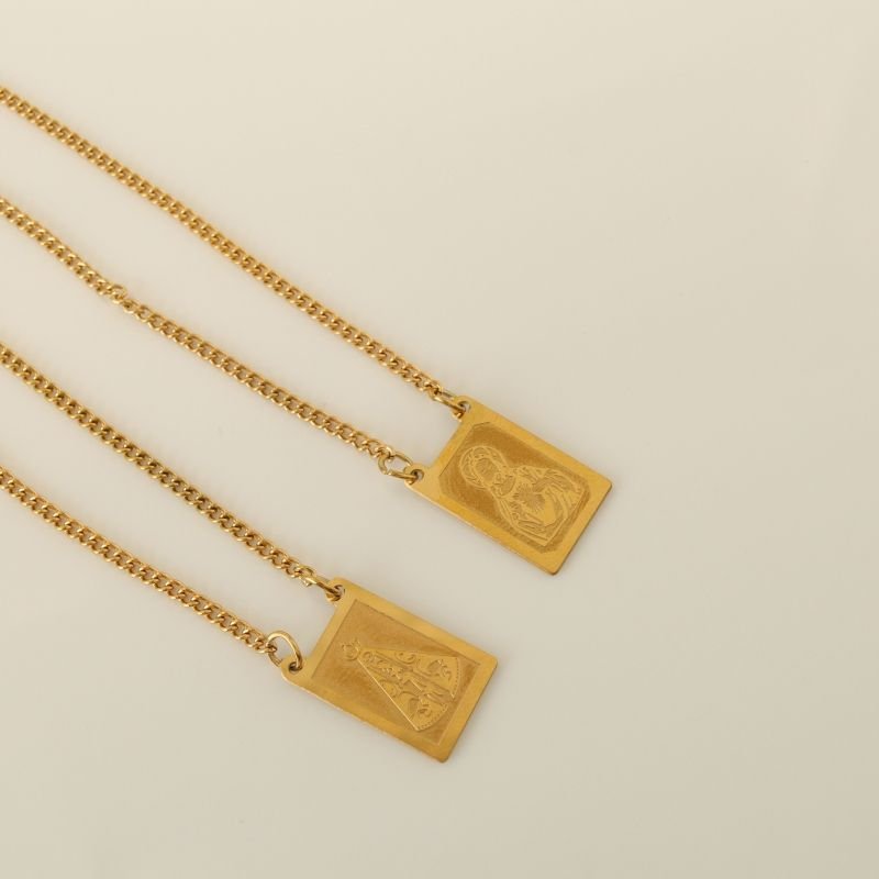Colar Escapulário Nossa Senhora e Sagrado Coração em Aço Inox