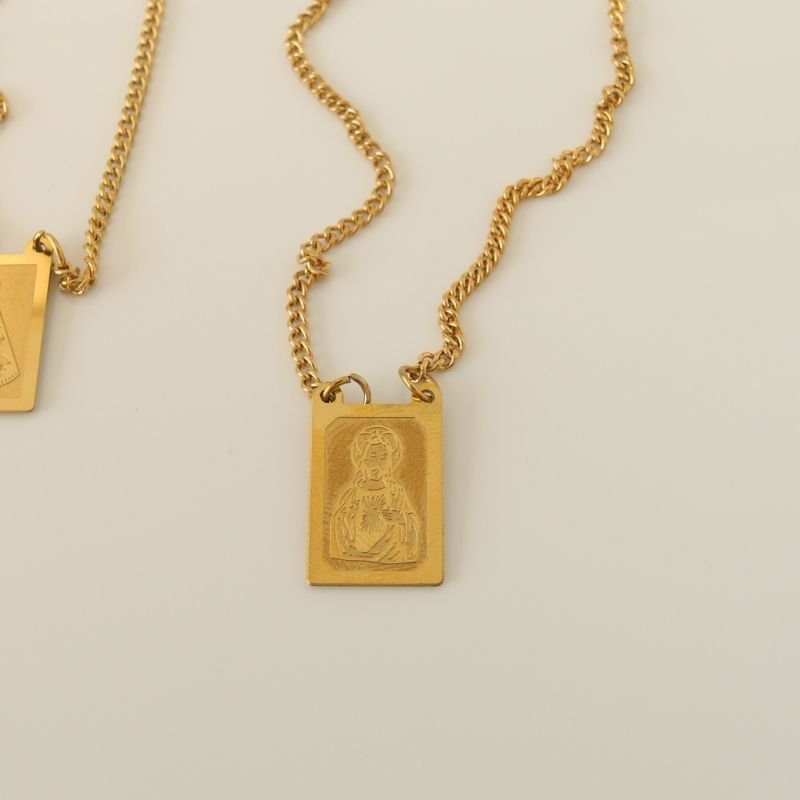 Colar Escapulário Nossa Senhora e Sagrado Coração em Aço Inox