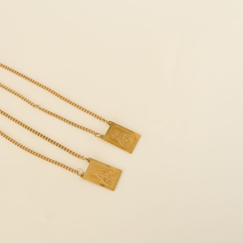 Colar Escapulário Nossa Senhora e Sagrado Coração em Aço Inox