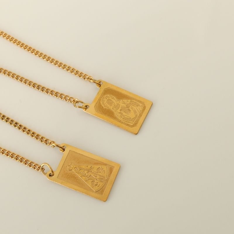 Colar Escapulário Nossa Senhora e Sagrado Coração em Aço Inox
