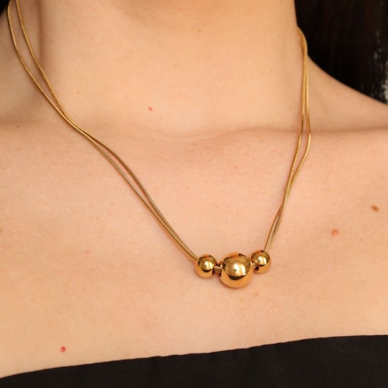 Colar Esferas Moderno em Aço Inox (Linha Premium)