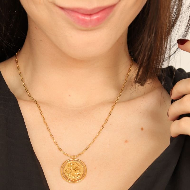 Colar Fé e Sorte Pingente Gira em Aço Inox (Linha Premium)