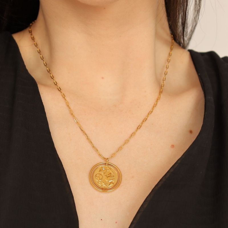 Colar Fé e Sorte Pingente Gira em Aço Inox (Linha Premium)