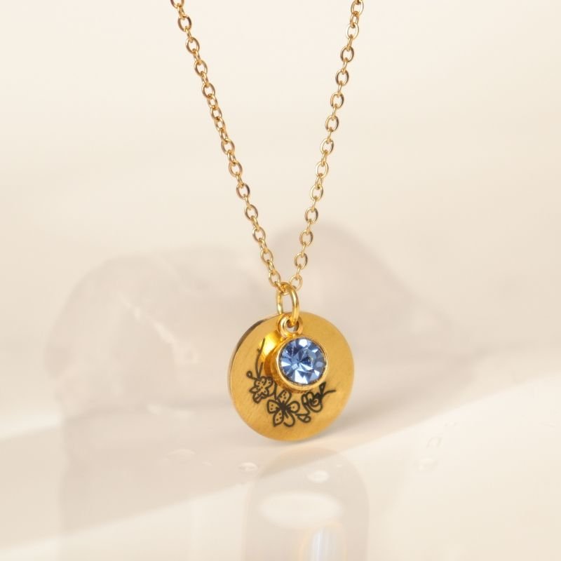 Colar Flor com Ponto de Luz Azul em Aço Inox (Linha Premium)