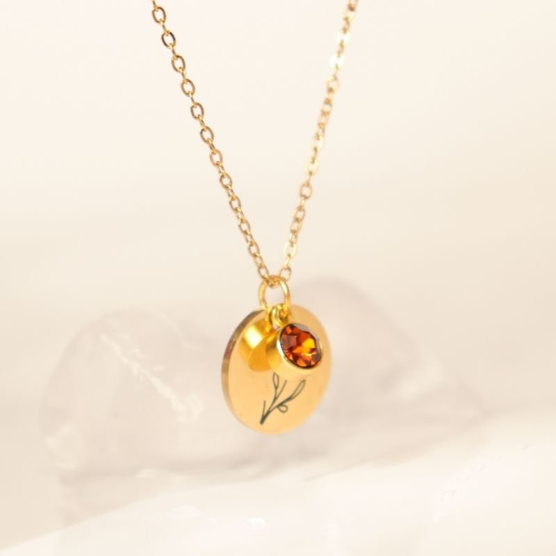 Colar Flor com Ponto de Luz Fumê em Aço Inox (Linha Premium)