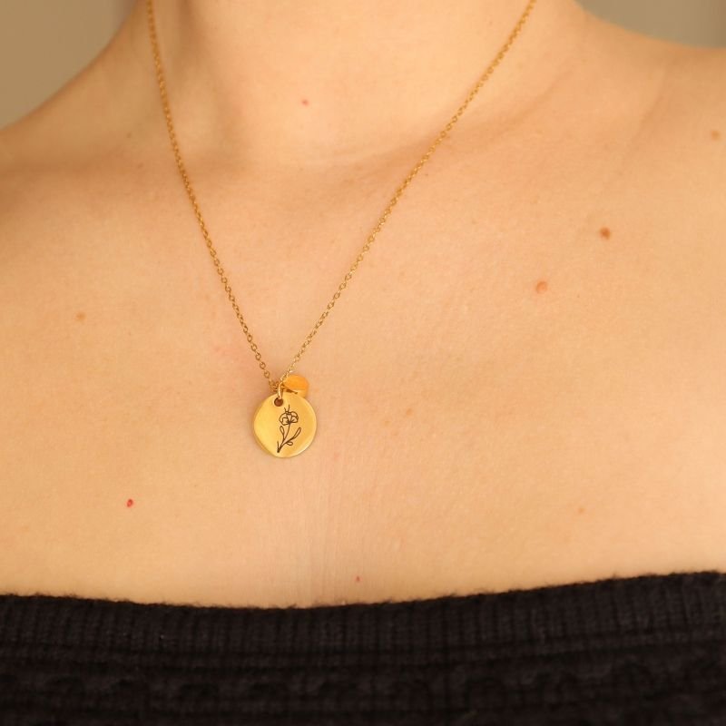 Colar Flor com Ponto de Luz Fumê em Aço Inox (Linha Premium)